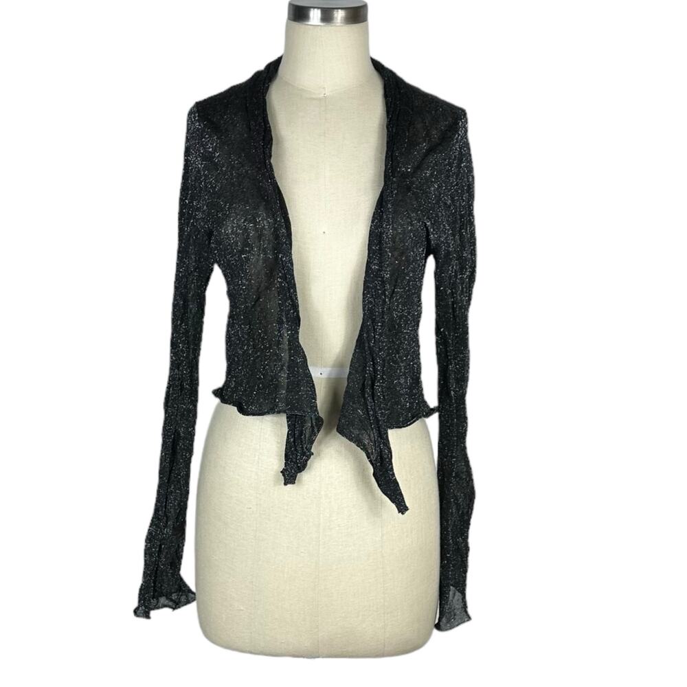 EILEEN FISHER Black Sparkle‎ Crushed Cardigan Open Front Sweater Women's Size S